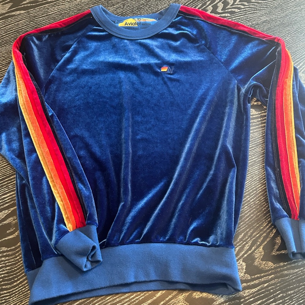 Aviator Nation Velour Rainbow Stripe Sweatshirt - Picture 3 of 9